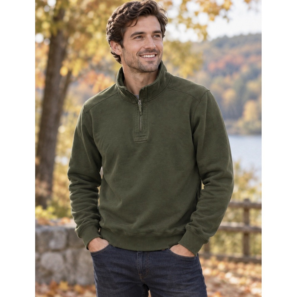 NEW Eddie Bauer Mens Sweater 1/4 Zip Solid Green Large Cotton Blend Long Sleeve